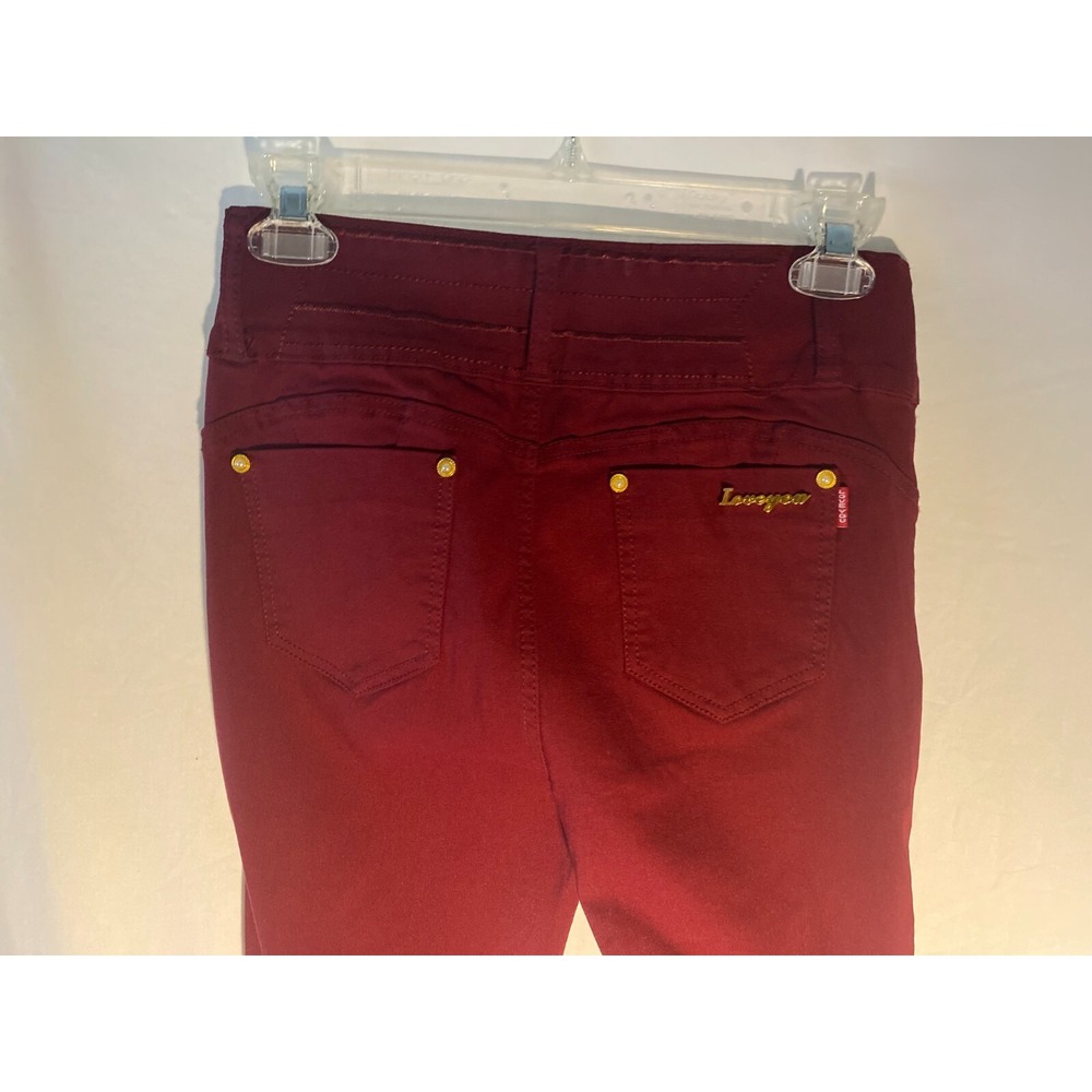 Women's Button Stretch Pants "Love You" Burgundy with Pearl-Gold Accents Size M - Picture 3 of 7
